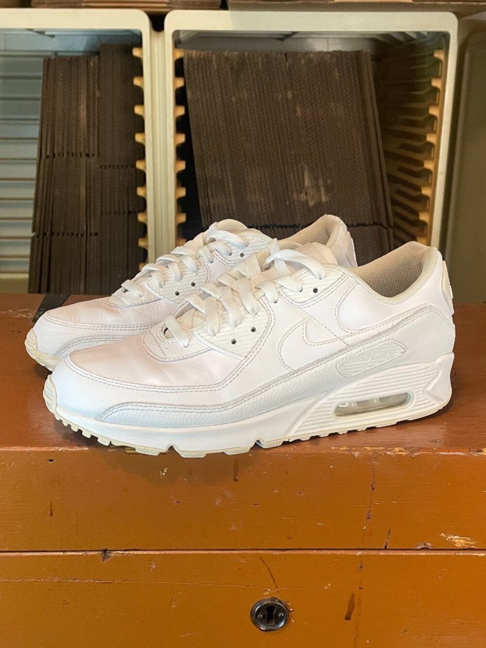 Nike Air Max 90 Men's Size 12 Leather Triple White Casual Shoes CZ5594-100